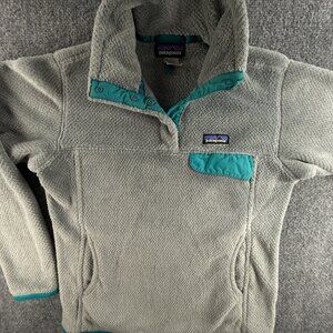 Patagonia Fleece Jacket Women Gray Blue Medium 1/4 Snap Soft Fuzzy Pullover